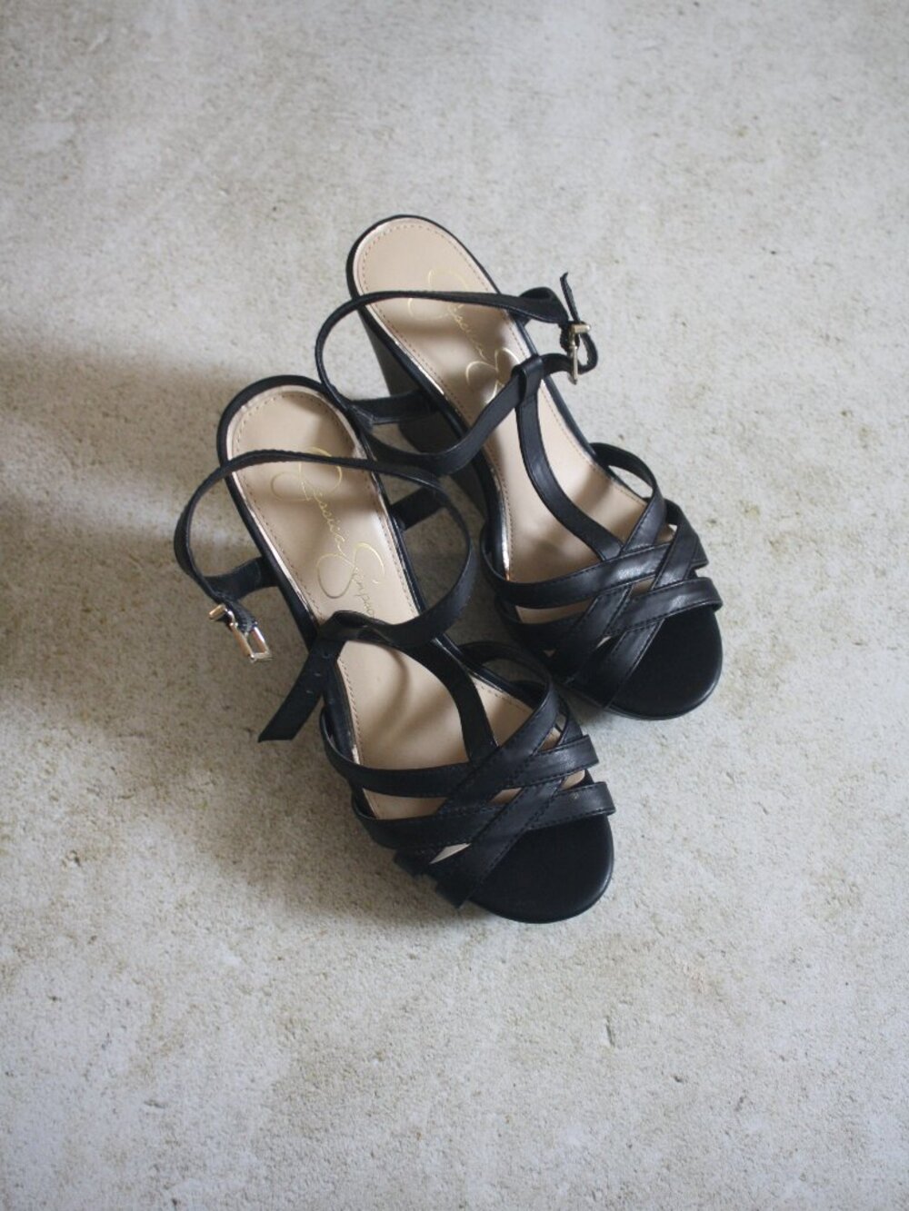 Strappy Sexy Black Platform Wedge Heels